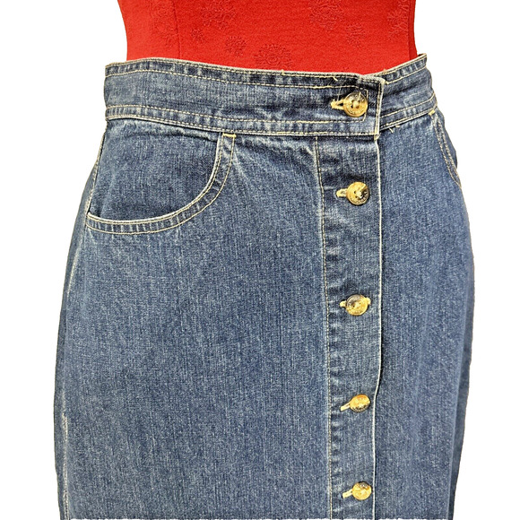 Vintage Gloria Vanderbilt Maxi Long Skirt Blue Denim Size 8 Button Front Cotton - Picture 3 of 11